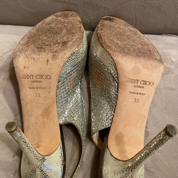 Jimmy Choo Nova Peep-Toe Sling Back Heels Champagne, Size EU 38, USA 7.5- $50 - Picture 5 of 8